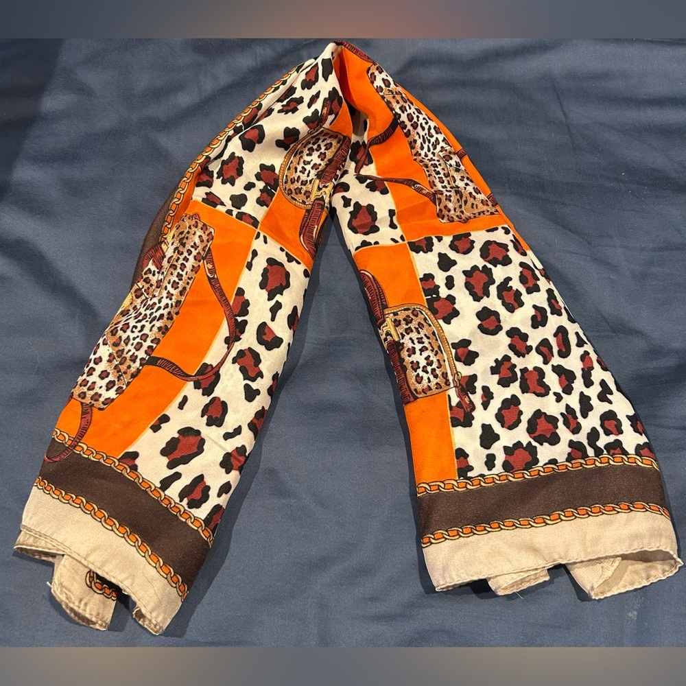 Leopard Print Orange Scarf